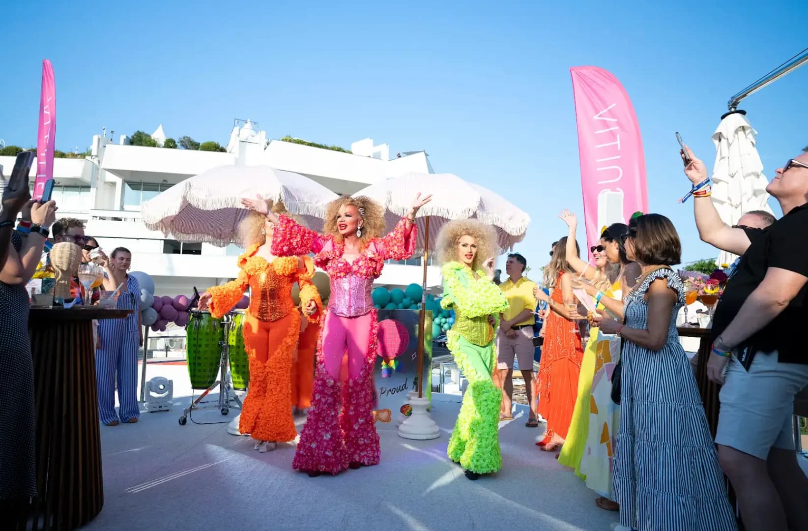 Group in pink dresses